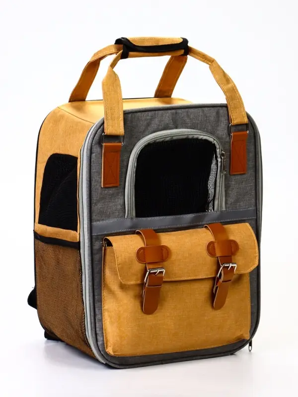 Рюкзак-переноска для кошек и собак, 30 х 21 х 41 см, серо-жёлтый