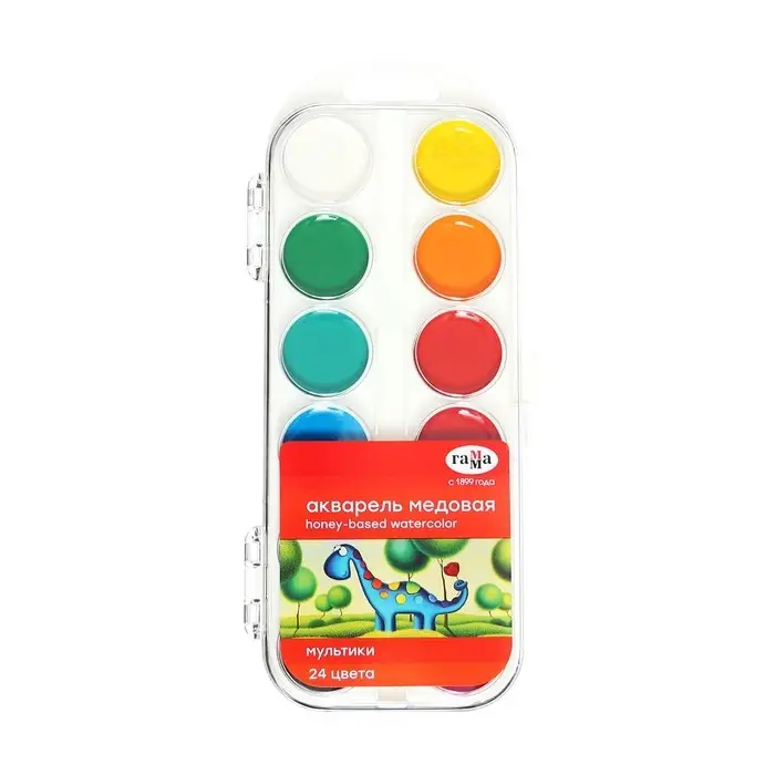 Акварель 24 цвета, «Гамма» «Мультики», без кисти, в пластиковой коробке Акварель 24 цвета, «Гамма» «Мультики», без кисти, в пластиковой коробке