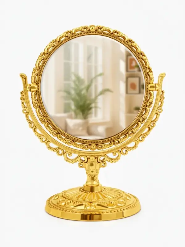 Зеркало декоративное, с увеличением х2, двустороннее, 13.8&times;17 см, (d=10 см), цвет золотой