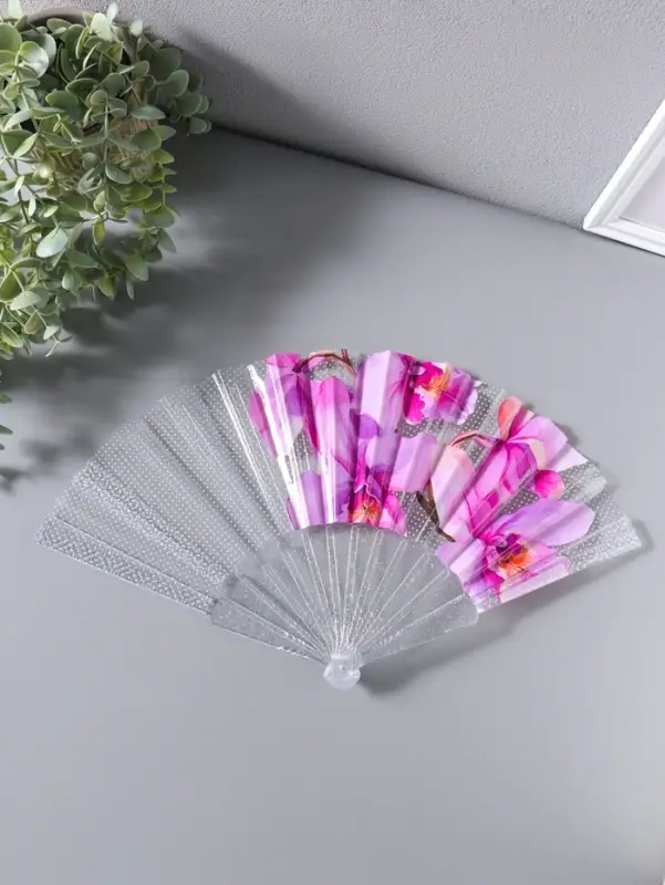 Веер складной пластик &laquo;Орхидея розовая&raquo;, блеск, 23 см