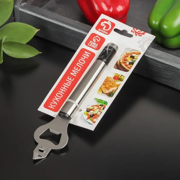 Открывашка Доляна Fargo, 18,5×4,5×2 см, нержавеющая сталь, цвет чёрный, серебряный