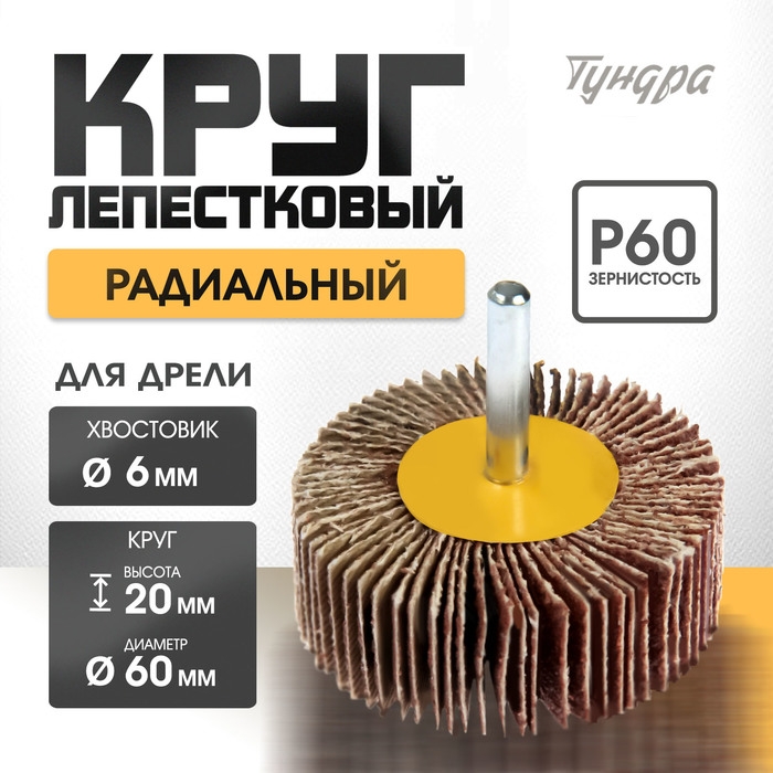 Круг лепестковый радиальный ТУНДРА, 60 х 20 х 6 мм, Р60 Круг лепестковый радиальный ТУНДРА, 60 х 20 х 6 мм, Р60