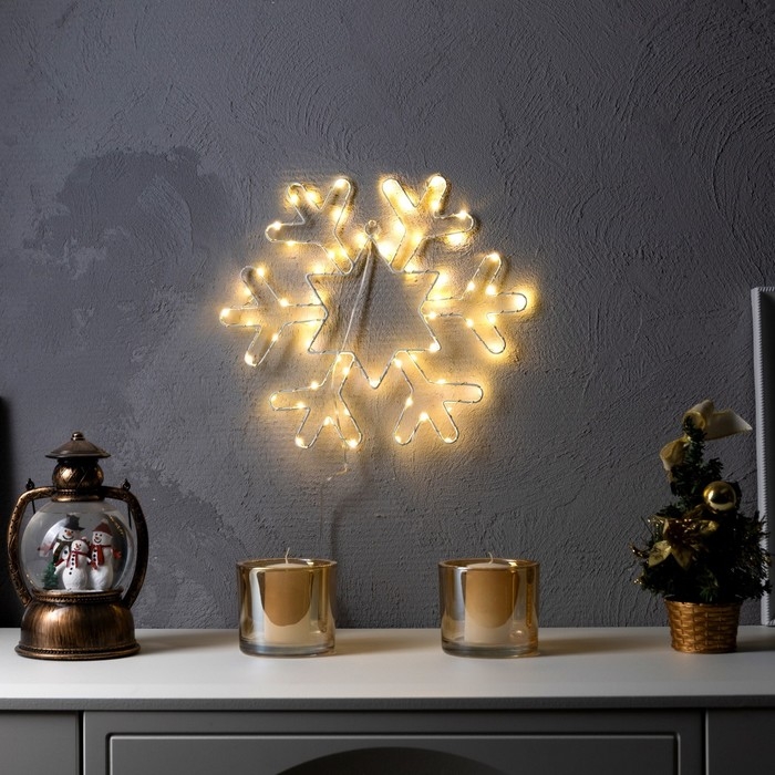 Светодиодная фигура «Снежинка» 30 см, металл, батарейки ААх3 (не в комплекте), свечение тёплое белое Светодиодная фигура «Снежинка» 30 см, металл, батарейки ААх3 (не в комплекте), свечение тёплое белое
