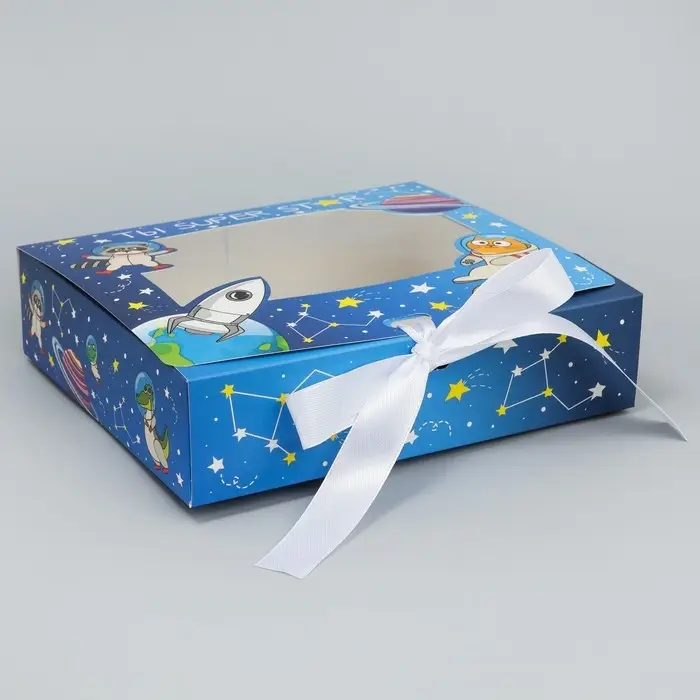 Коробка подарочная складная с пластиковым окном, упаковка, «Космос», 20 х 18 х 5 см Коробка подарочная складная с пластиковым окном, упаковка, «Космос», 20 х 18 х 5 см