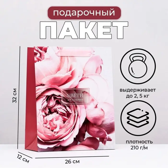 Пакет подарочный ламинированный &laquo;Цвети от счастья&raquo;, 26&times;32&times;12 см
