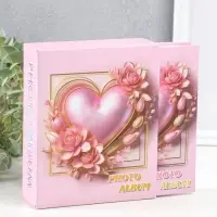 Фотоальбом на 40 фото 10х15 см "Розовое сердце в цветах" в коробке 4,5х14х17 см