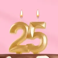 Свеча в торт юбилейная &laquo;Грань&raquo;, цифра 25, золотой металлик, 6.5 см