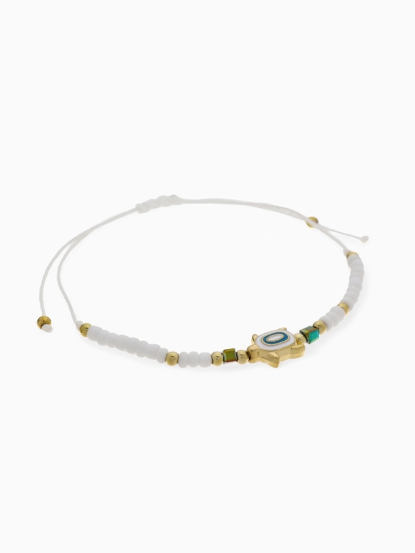 Браслет «Черепаха» на нити, нежность, белый в золоте