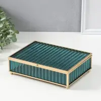 Шкатулка стекло с металлическим каркасом  "Линии" голубая 17х21,5х6,5 см