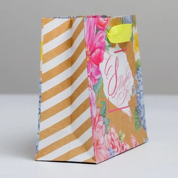 Пакет подарочный крафтовый горизонтальный, упаковка, &laquo;С 8 Марта&raquo;, S 15 х 12 х 5.5 см