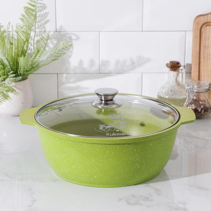 Жаровня Trendy style, 4 л, d=26 см, стеклянная крышка, антипригарное покрытие, цвет зелёный Жаровня Trendy style, 4 л, d=26 см, стеклянная крышка, антипригарное покрытие, цвет зелёный