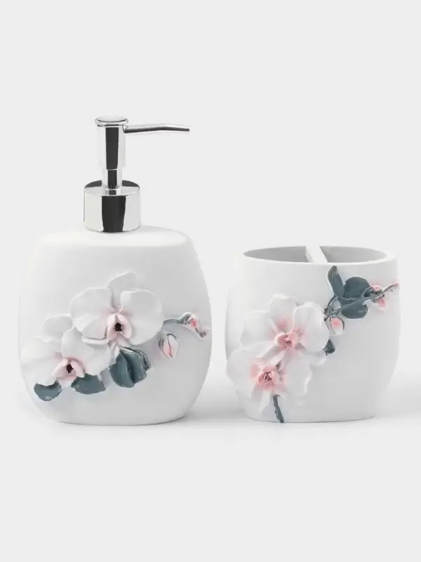 Аксессуары для ванной &laquo;Орхидея&raquo;, 3 предмета, дозатор 580 мл, мыльница, стакан
