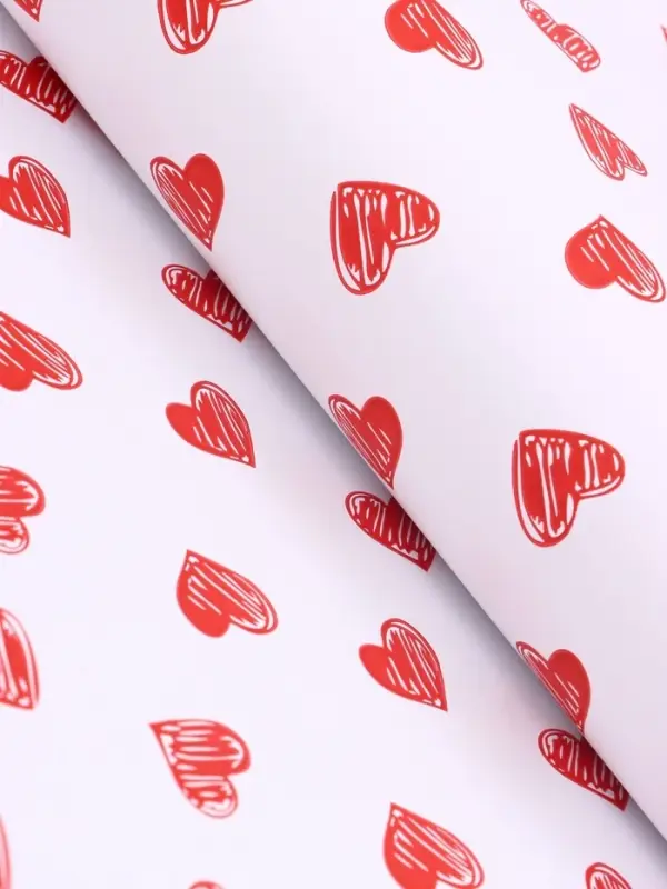 Бумага упаковочная крафт белый "Сердечки", 0,68 х 10 &plusmn;5% м, 50 г