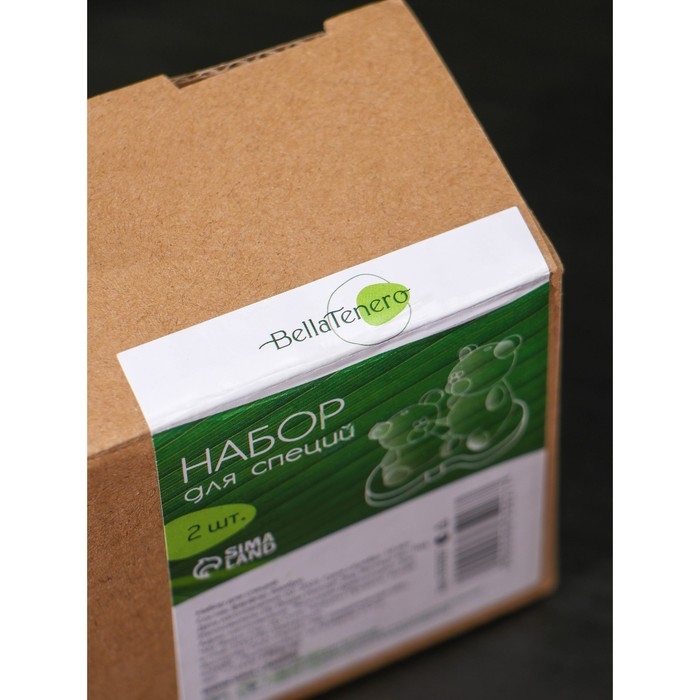 Набор фарфоровый для специй на бамбуковой подставке BellaTenero «Медведица и медвежонок», 2 предмета: солонка 15 мл, перечница 35 мл, цвет белый