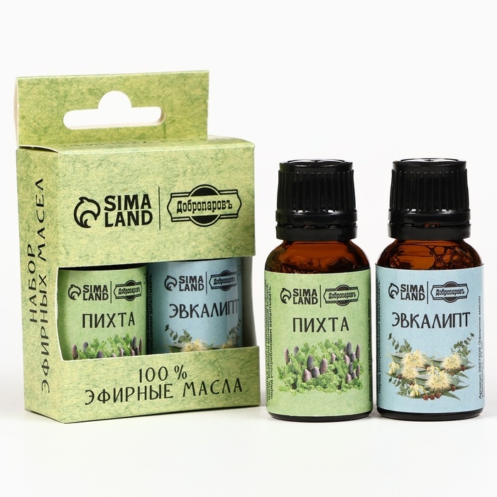 Набор эфирных масел пихта, эвкалипт, Набор эфирных масел пихта, эвкалипт, "Добропаровъ", 2 шт по 17 мл