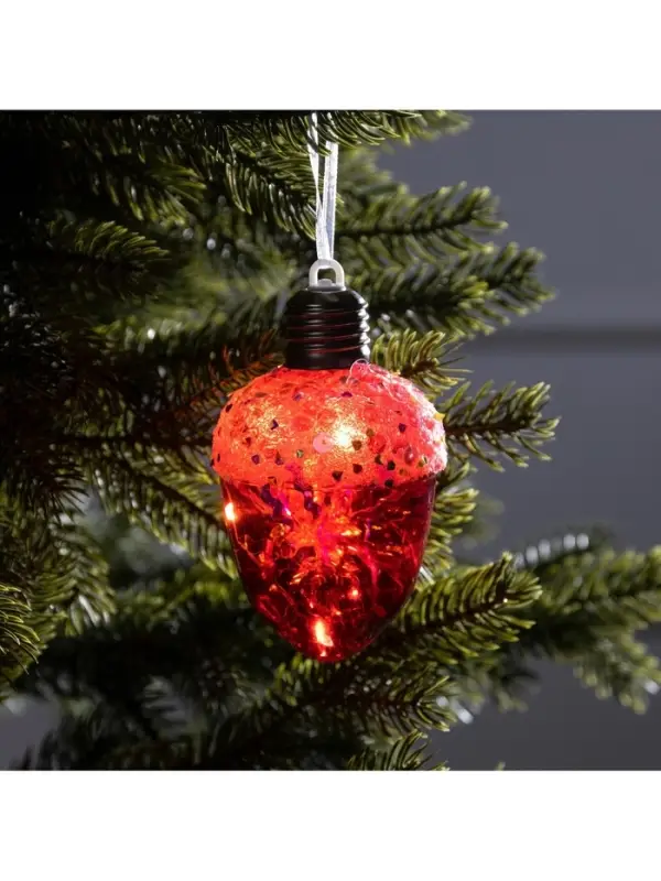 Ёлочный шар &laquo;Жёлудь красный&raquo;, 12&times;7 см, 4 LED, от батареек, свечение тёплое белое
