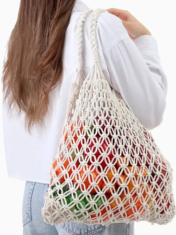 Сумка пляжная, плетёная, клетка 3.5 см, белая