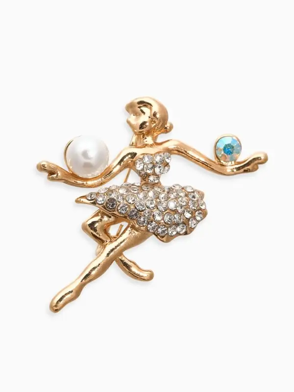 Брошь &laquo;Балерина с мячами&raquo;, белая в золоте
