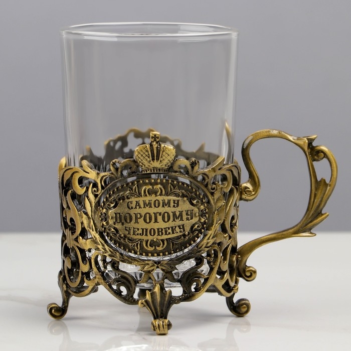 Подстаканник со стаканом  Подстаканник со стаканом "Самому дорогому человеку", 12,5 х 12,5 х 13 см