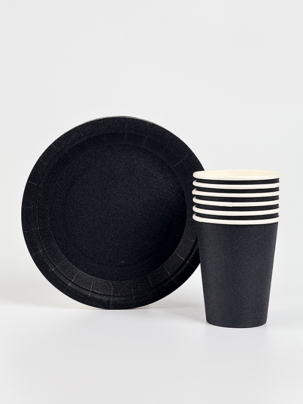 Набор бумажной посуды, цвет чёрный, набор 12 шт. Набор бумажной посуды, цвет чёрный, набор 12 шт.