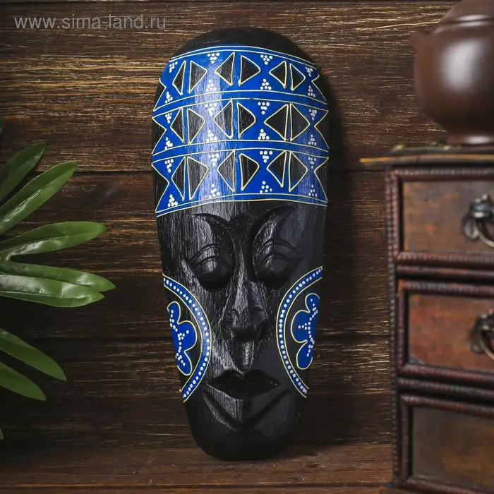 Маска настенная дерево Маска настенная дерево "Абориген с геометрическим узором" 2х10х25 см