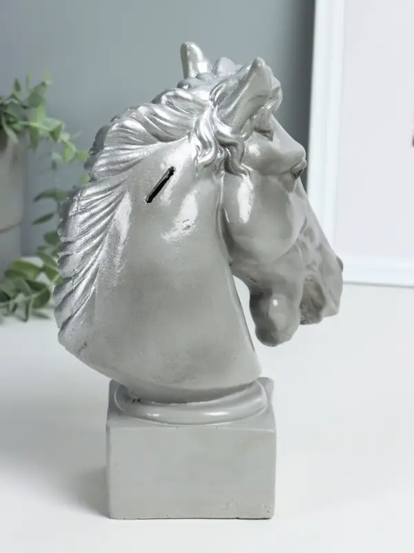 Копилка "Голова коня"  высота 25 см, серый