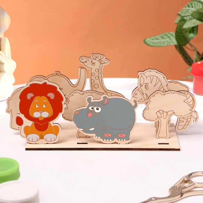 Деревянная объемная раскраска Деревянная объемная раскраска "Сафари", 7 фигур, подставка