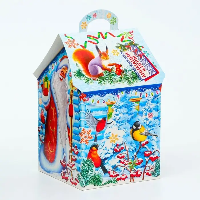 Подарочная коробка Новогодняя Домик новый «Ледяной» с анимацией 12×12×19 см Подарочная коробка Новогодняя Домик новый «Ледяной» с анимацией 12×12×19 см