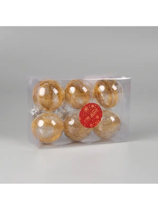 Ёлочные игрушки &laquo;Дончо&raquo;, шары новогодние, d=6 см, набор 6 шт., золото прозрачный
