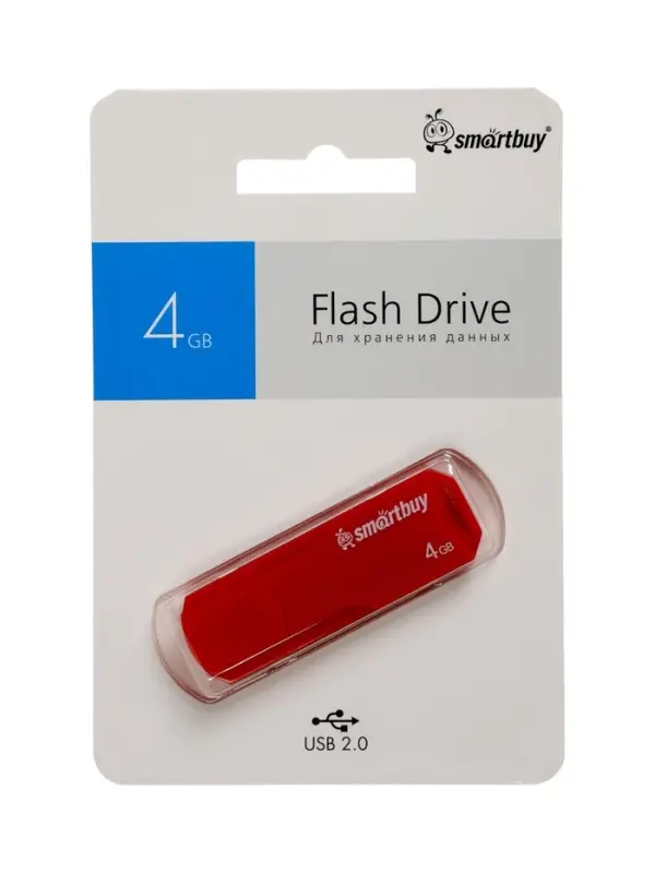 Флешка SmartBuy 032GB CLUE, 4 Гб, USB 2.0, чт до 15 Мб/с, зап до 8 Мб/с, красная