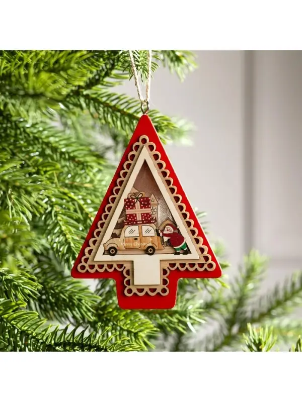 Ёлочная игрушка &laquo;Ёлка с Дедом Морозом и машиной&raquo;, 12.5&times;9.5&times;1.5 см, от батареек, свечение тёплое белое