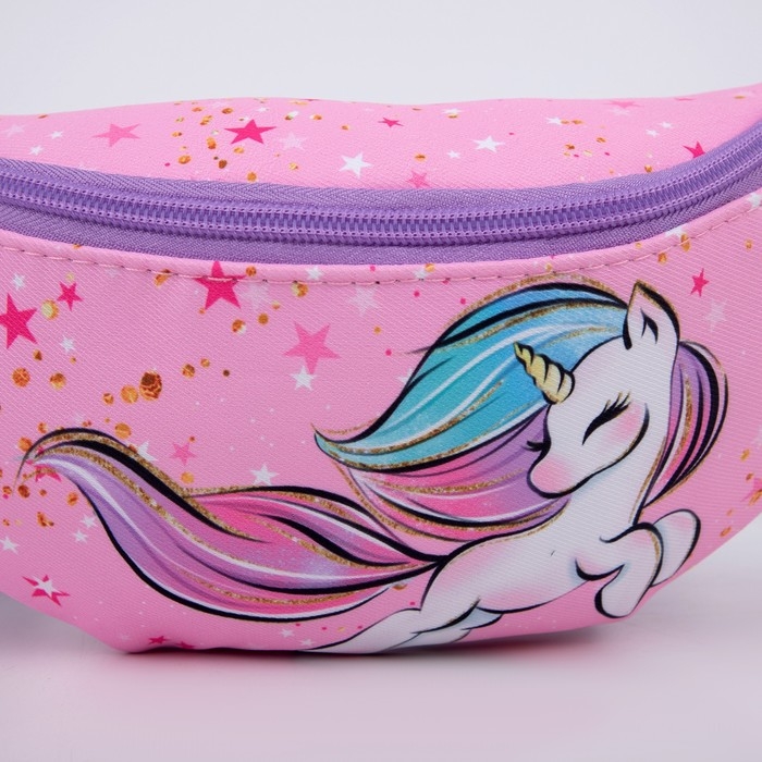 Сумка детская для девочки поясная Сумка детская для девочки поясная "Единорог",на молнии, наружный карман, цвет розовый