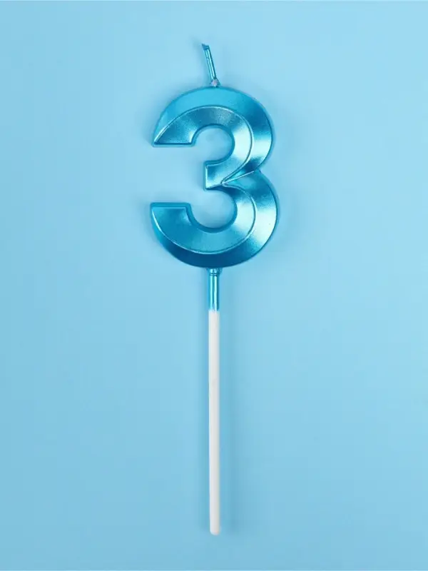 Свеча в торт на шпажке &laquo;Грань&raquo;, цифра 3, голубая, 5 см