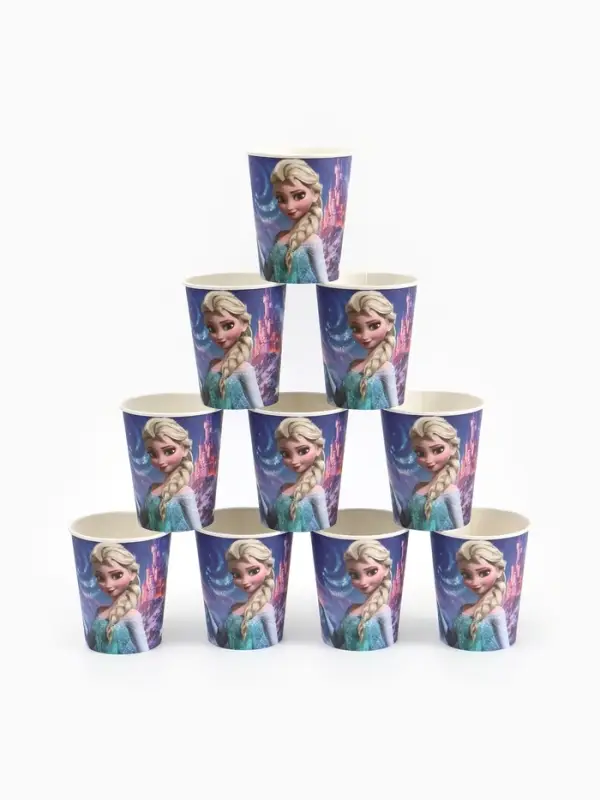 Посуда одноразовая бумажная на 10 персон: стаканы, тарелки, скатерть, Снежная принцесса Посуда одноразовая бумажная на 10 персон: стаканы, тарелки, скатерть, Снежная принцесса