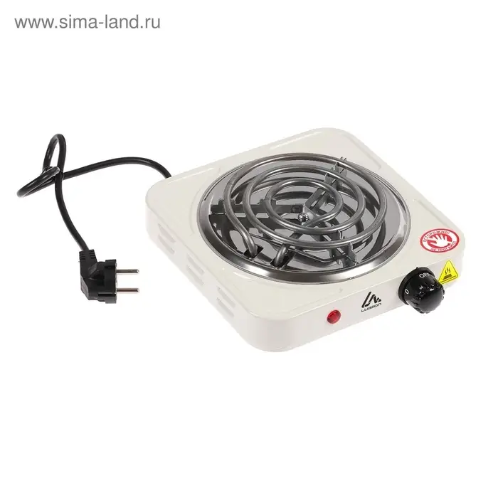 Плитка электрическая Luazon LHP-001, 1 конфорка, 1000 Вт, нагреватель спираль, белая