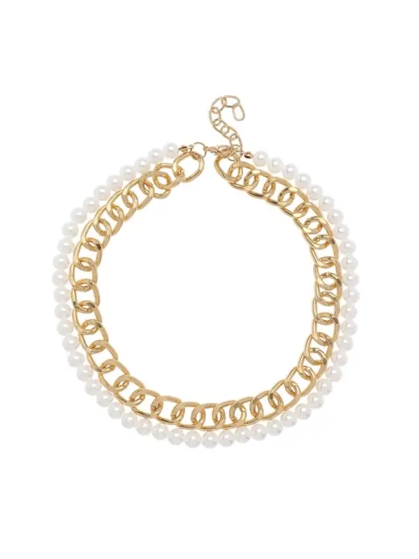 Колье  Колье "Цепь" с жемчугом, цвет белый в золоте