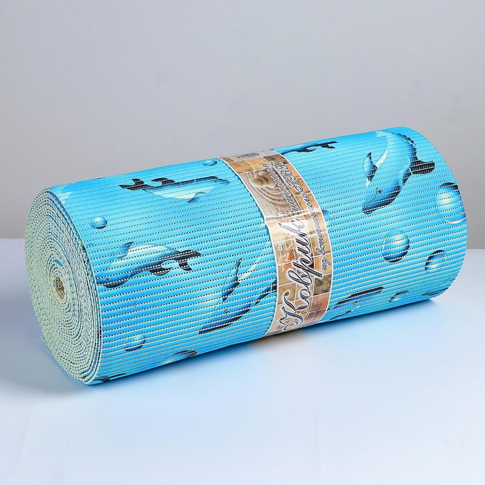 Коврик для ванной комнаты «Дельфины», ширина 65 см, рулон 15 м, цвет голубой
