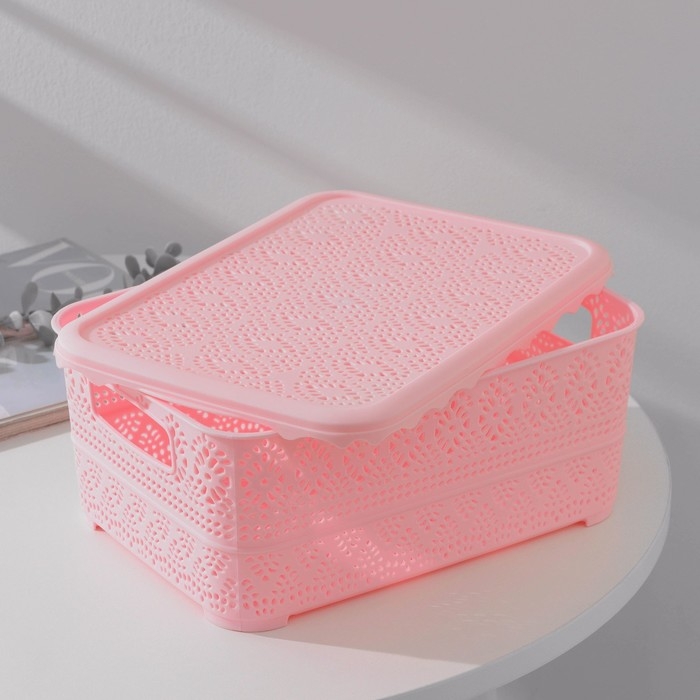 Контейнер для хранения с крышкой «Ажур», пластик, 26×19×11,5 см, цвет МИКС Контейнер для хранения с крышкой «Ажур», пластик, 26×19×11,5 см, цвет МИКС