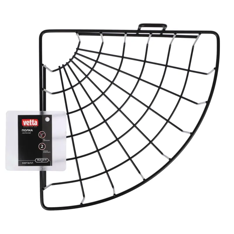 VETTA Полка настенная, угловая, металл, 30,5x22x8 см, черный