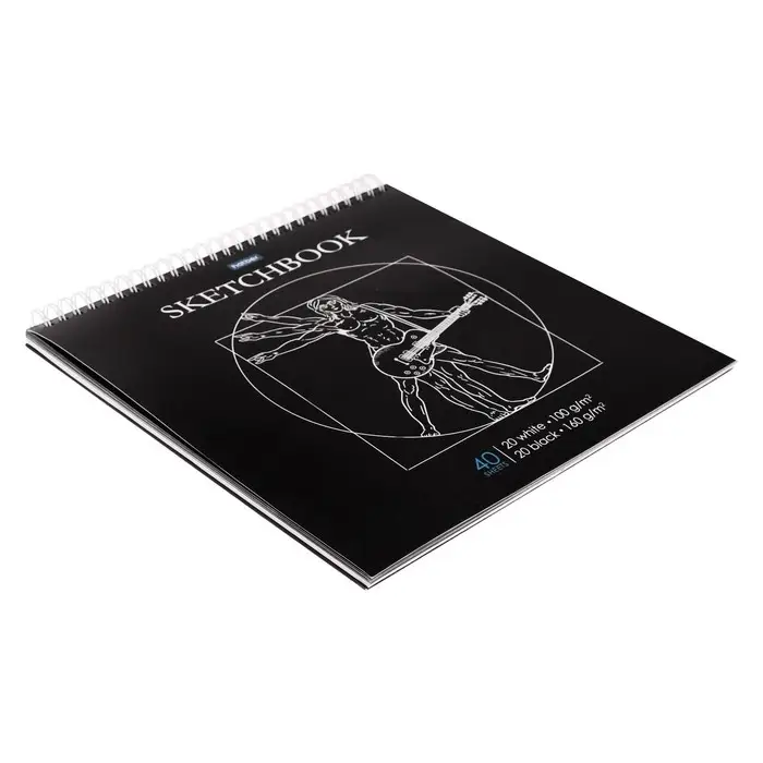 Скетчбук 240 х 240 мм, 40 листов чёрная бумага, 20 листов белая бумага, на гребне "Музыка Да Винчи", обложка мелованный картон, жёсткая подложка, блок 100/160 г/м&sup2;