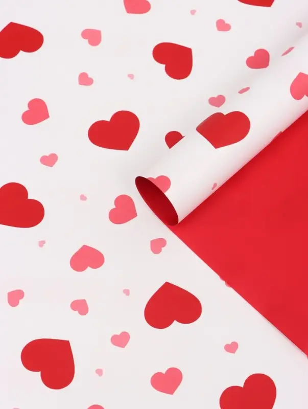 Пленка для цветов, &laquo;Сердца на белом&raquo;, красная, 57&times;57 см