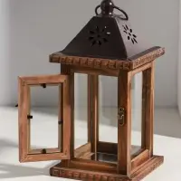 Деревянный подсвечник - фонарь на 1 свечу &laquo;Цветок&raquo;, состаренный 25&times;12.5&times;12.5 см