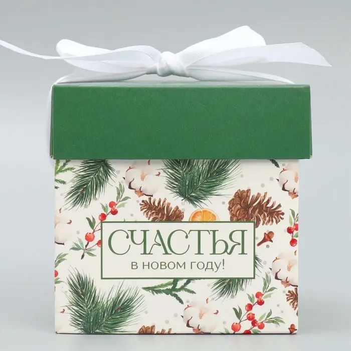 Коробка подарочная новогодняя складная «Новогодние ветки», 10 х 10 х 10 см Коробка подарочная новогодняя складная «Новогодние ветки», 10 х 10 х 10 см