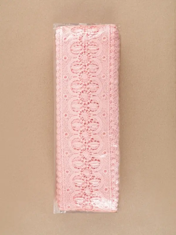 Кружево гипюровое, 83 мм, 11&plusmn;1 м, цвет нежно-розовый