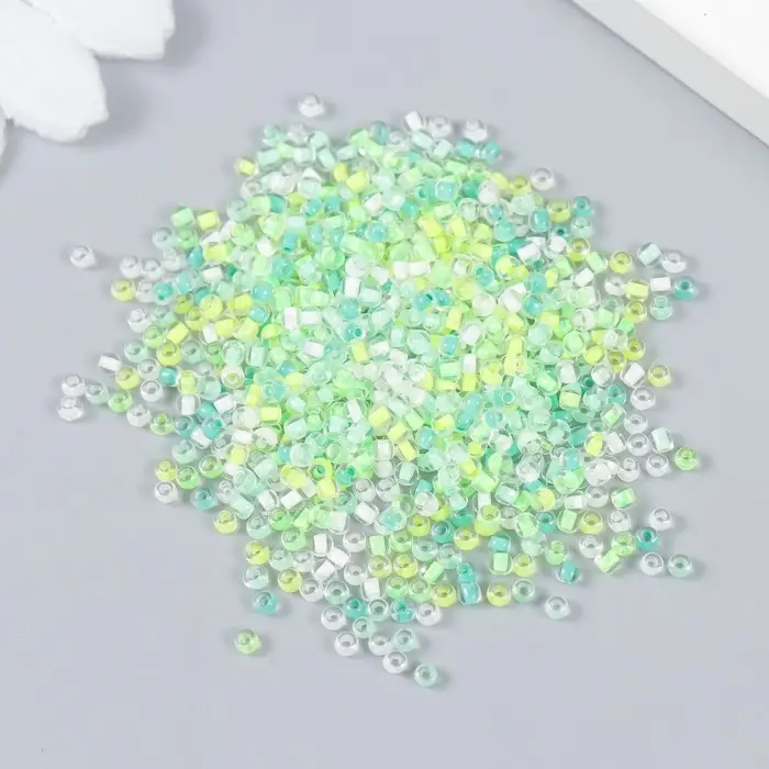 Бисер стекло 12/0  Бисер стекло 12/0 "Прозрачный. Цветная серединка. Зелёный" 10 гр