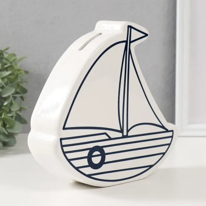 Копилка для денег &laquo;Парусник&raquo;, керамика, белый, 20&times;5.2&times;19.5 см