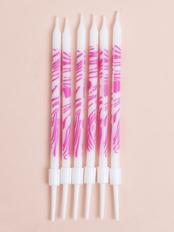 Свечи для торта  Свечи для торта "Волнистые линии", 6 шт, белый с розовым