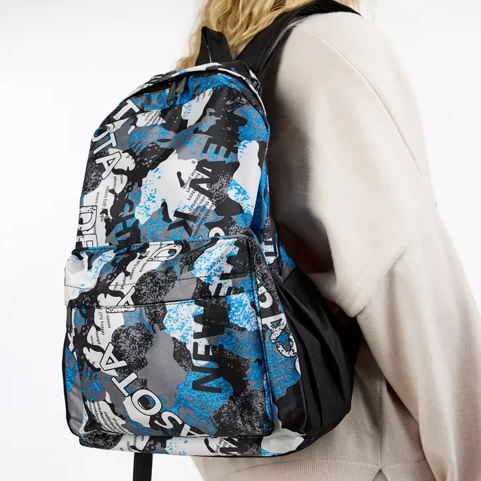 Рюкзак школьный на молнии, с карманами, с принтом, размер 30&times;13&times;42 см, голубой/серый