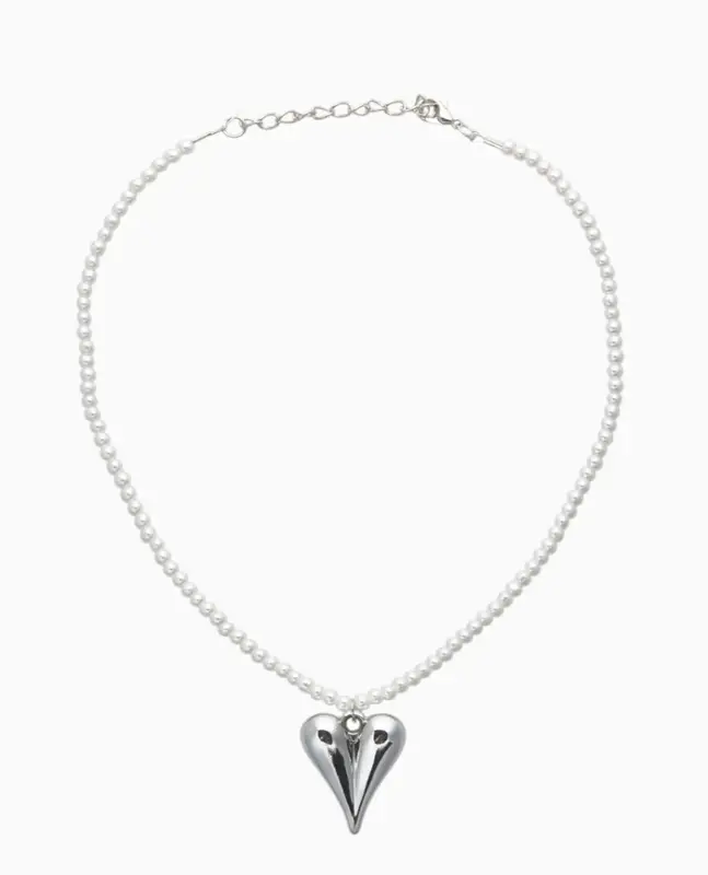 Чокер &laquo;Сердце&raquo; жемчужные бусины, белый в серебре, 32 см + 5 см доп, цепочка