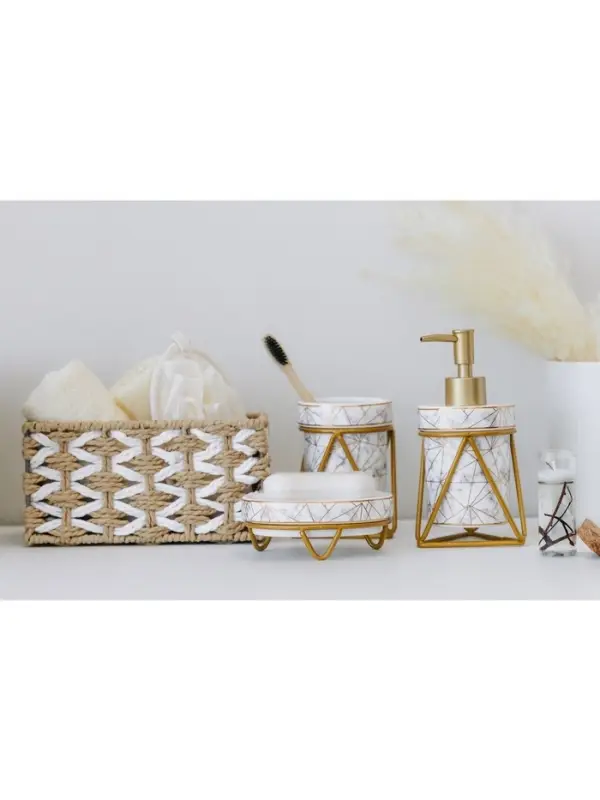 Аксессуары для ванной SAVANNA &laquo;Геометрика&raquo;, 3 предмета, мыльница, дозатор для мыла 290 мл, стакан, белые